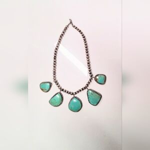 1970s Station Necklace , Genuine Turqouise Sterling Silver